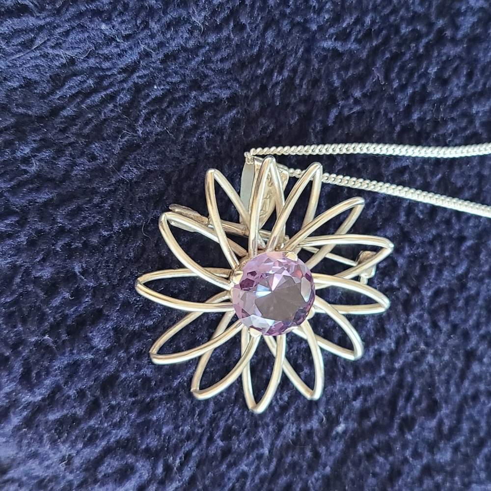 Spiral Sterling silver flower with Amethyst